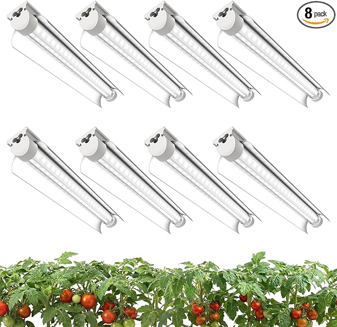 8 Pack LED Grow Light 1FT, 5000K Full Spectrum, 120W(8 x 15W), Linkable Growing Lamp Fixture, T8 Grow Lights for Indoor Plants, Seed Starting, Vegetables