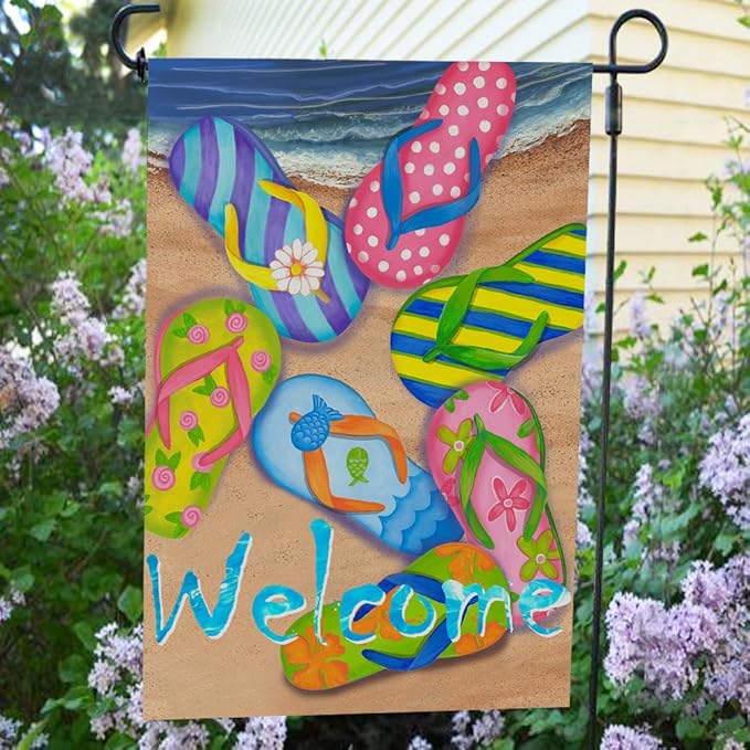 Anley Double Sided Premium Garden Flag, Flip Flops on Summer Beach Welcome Decorative Garden Flags for Home Decor - Weather Resistant & Double Stitched Yard Flags- 18 x 12.5 Inch