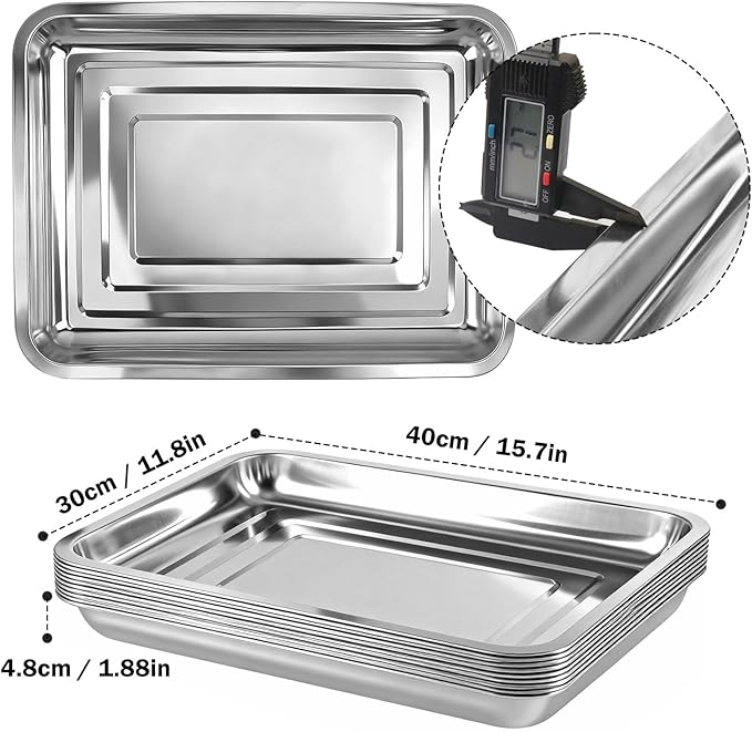 10-Pack 16 Inch Stainless Steel Growing Trays, Heavy-Duty Metal Sprouting Tray for Plants, Stainless Steel Plant Germination Trays for Hydroponics, Transplanting (Silver)