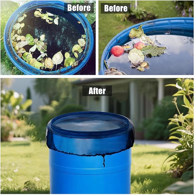 4 Pcs Rain Barrel Mesh Cover, 39.4 inch Water Collection Bucket Net with Adjustable Drawstring, Filter Screen for Outdoor Garden Rain Barrel Accessories, Prevent Fallen Leaves From Entering The Bucket