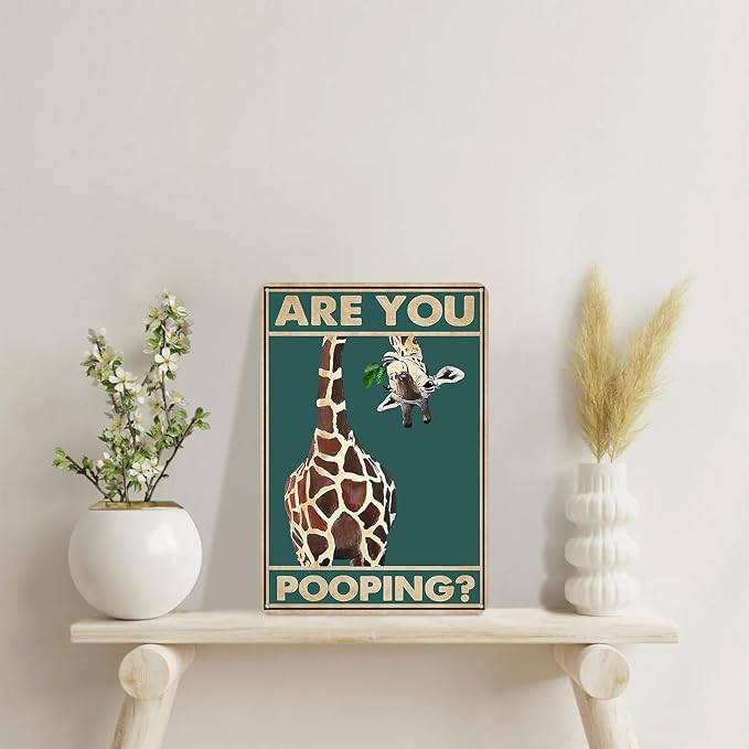 Funny Giraffe Are You Pooping Wall Decor Vintage Bathroom Sign Animal Picture for Bathroom Toilet Wall Decor 8x12 Inch