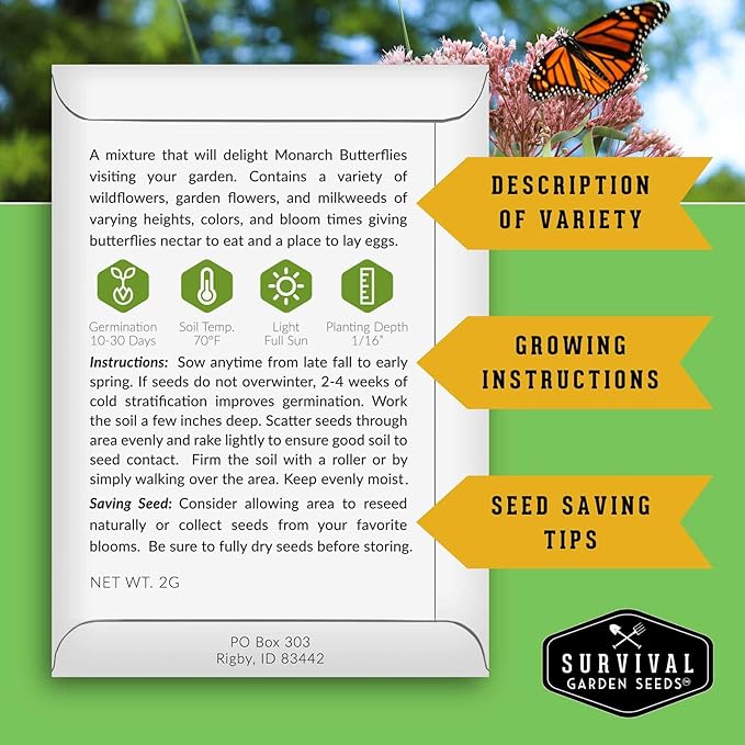 Heirloom Pollinator Flower Seeds 3 Pack for Planting - Attract Butterflies, Bees, Hummingbirds - Nectar & Pollen Rich Perennial & Annual Wildflowers for Pollinators - Survival Garden Seeds