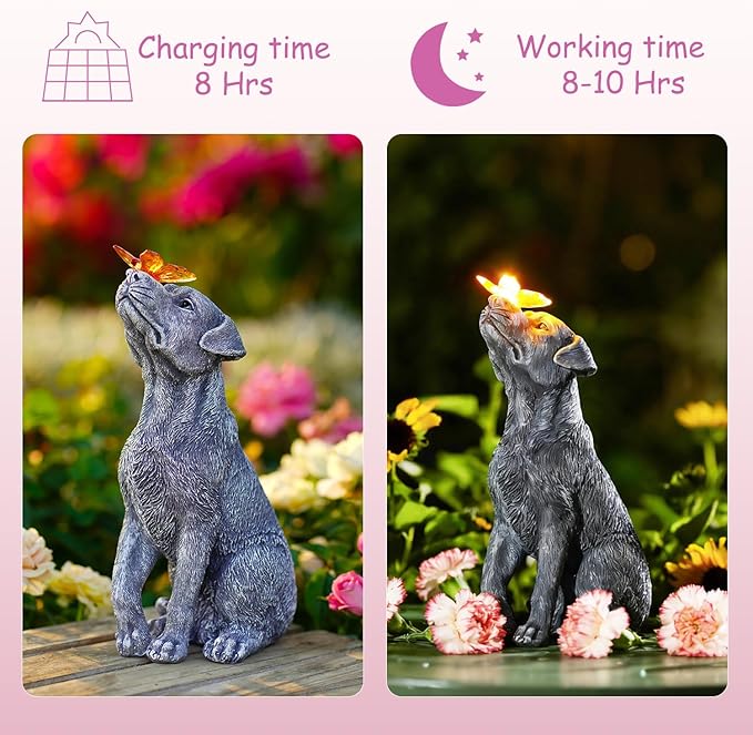 Goodeco Dog Statue with Solar Butterfly - Ideal Gifts for Mom, Dad or Birthdays, Beautifully Crafted Outdoor Decorations to Wow Your Guests