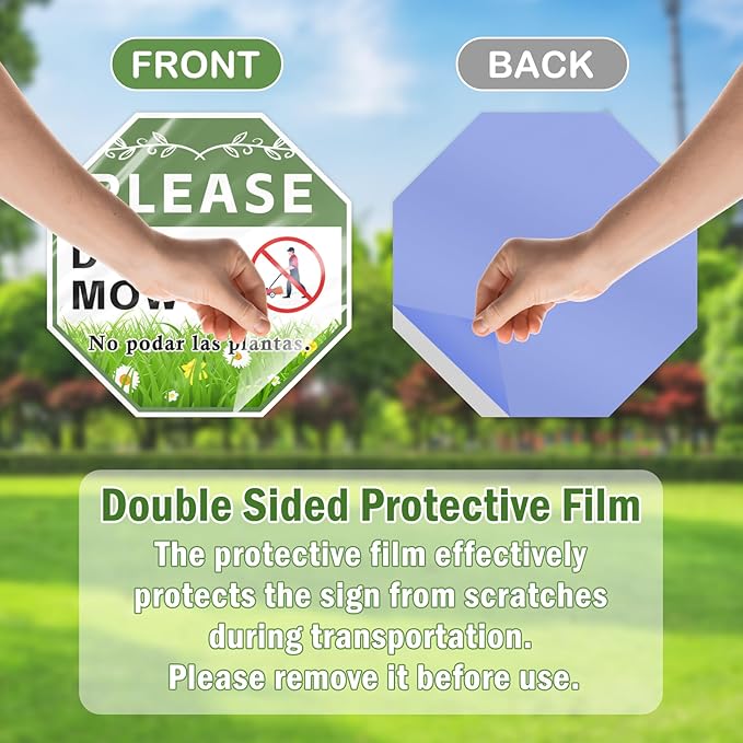 2 Pack 10" x 28" Do Not Mow Yard Signs with Stake and Accessories, Rust Free Aluminum Composite, Bilingual Garden Metal Signs for Outdoor Lawn