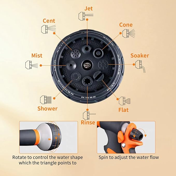 Garden Hose Nozzle Sprayer,Water Hose Sprayer with 8 Adjustable Spraying Modes,2 Pack High Pressure Nozzle Sprayer,Leak Proof Hand Sprayer for Watering Plants, Car and Pet Washing