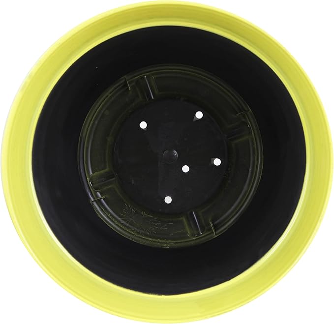 Garden Elements Indoor/Outdoor Glazed Brushed Happy Plastic Planter, Large, Bright Yellow, 15" (Pack of 2)
