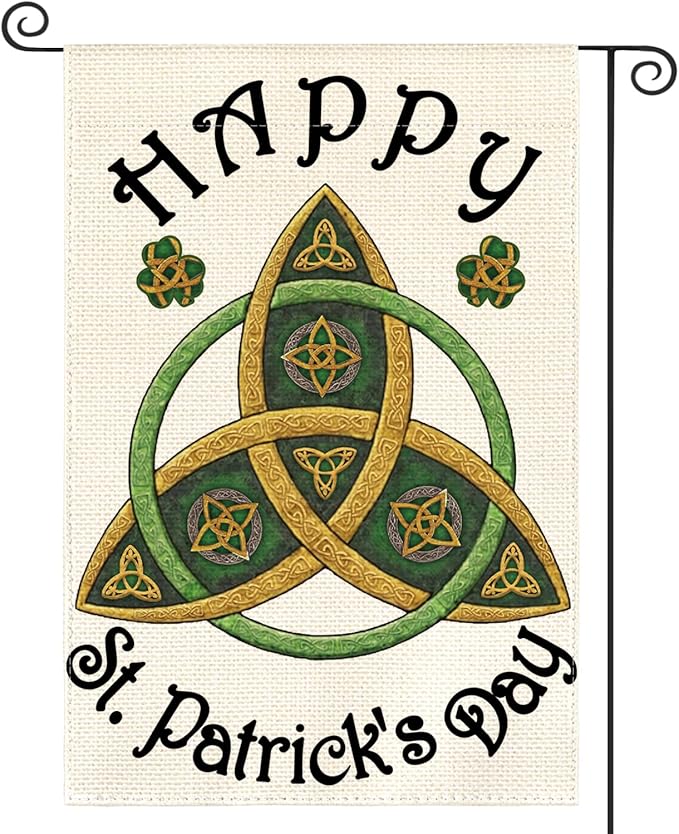 AVOIN colorlife Trinity Happy St Patricks Day Garden Flag 12x18 Inch Double Sided Outside, Shamrock Clover Welcome Yard Outdoor Decoration