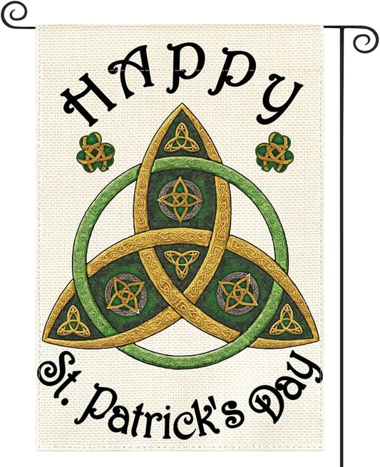 AVOIN colorlife Trinity Happy St Patricks Day Garden Flag 12x18 Inch Double Sided Outside, Shamrock Clover Welcome Yard Outdoor Decoration