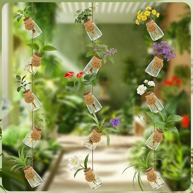 30 Pack Plant Propagation Stations, 3.35'' Plastic Propagation Jars Clear Hydroponic Small Vase Hanging Planter Tube with Cork Lid Tags Hemp Rope for Plant Lovers Women Office Home Decor Garden Gifts