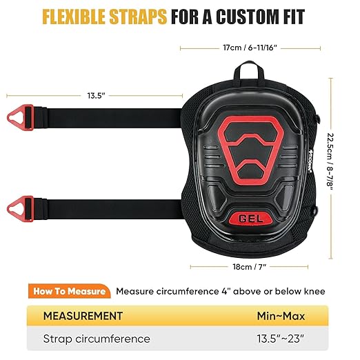 TICONN Gel Knee Pads for Work, Professional Heavy Duty Work Knee Pads for Men with Soft Foam and Gel Cushion for Men Construction, Garden, Flooring (Black/Red)