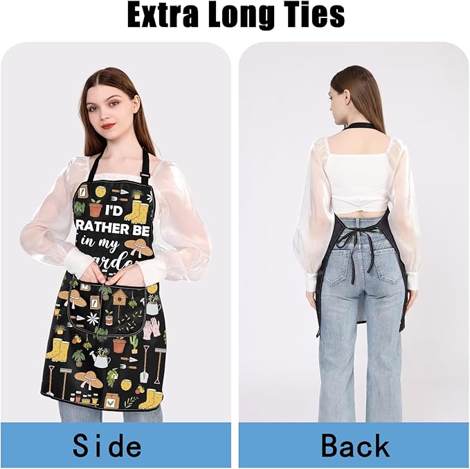 JXGZSO Gardening Apron with Pockets I'd Rather Be In My Garden Apron for Gardener Florist Plant Lover Gift for Grandma Mom