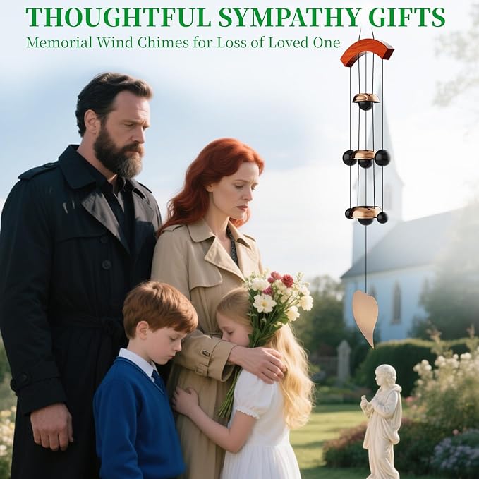 26'' Bell Wind Chimes for Outside Clearance, Temple Windchimes Outdoors w/3 Copper Bells, Memorial Wind Chime Gifts for Mom Grandma Neighbors, Feng Shui Wind Bell for Home Garden Patio Porch Zen Decor