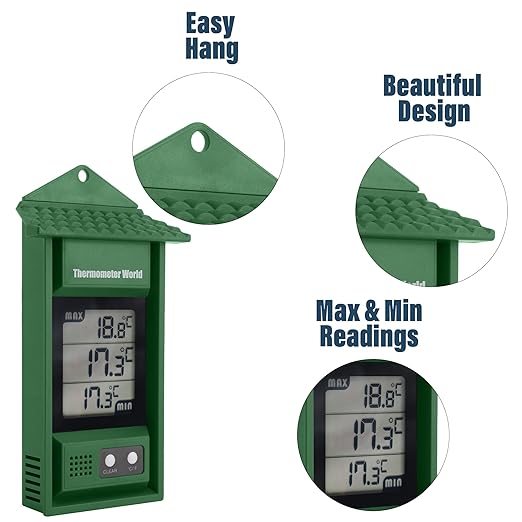 Digital Max Min Thermometer - Monitor Max and Min Temperatures with This Handy Greenhouse Thermometer Garden Accessories Easily Wall Mounted Maximum Minimum