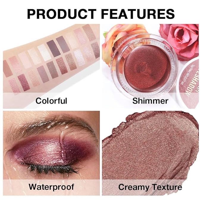 Cream Glitter Cocoa Shimmer Metallic Eyeshadow Palette Makeup, Natural Single Mini Instant Holographic Eyeshadow For Older Women, Sombras Crema Para Ojos, Talc, Paraben & Cruelty Free, 21