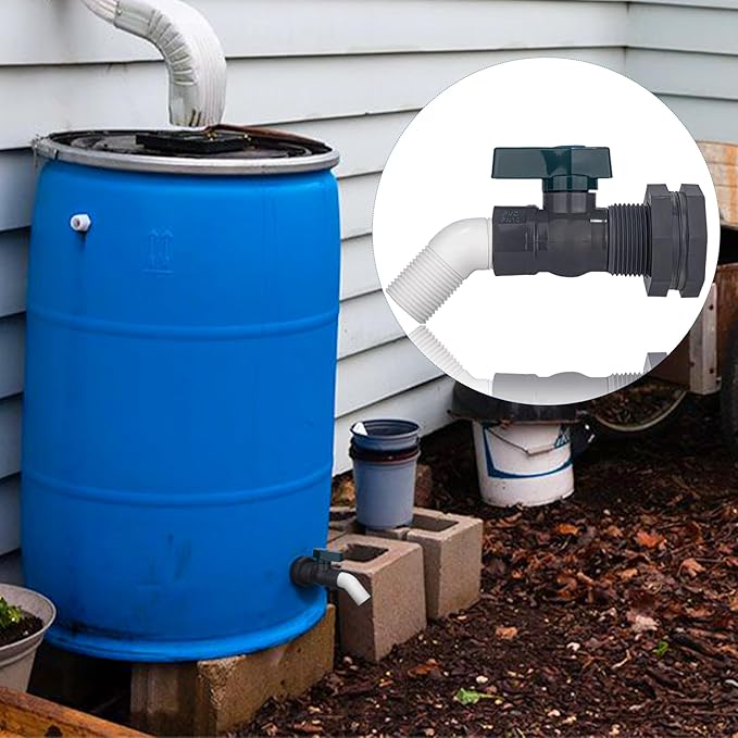 2 Pack PVC Rain Barrel 45°Elbow Spigot Kit, 3/4 Inch Rain Barrel Valve with Bulkhead Connector and Hose Adapter, Garden Faucet Kit for Water Tanks, Aquariums, Pools, Garden Barrels