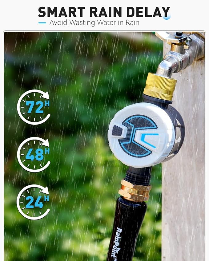 RAINPOINT Bluetooth Water Timer, Sprinkler Timer for Garden Hose, Smart Automatic Irrigation System with Brass Inlet for Yard, Lawn, APP Remote Control via Bluetooth(Without Hub)