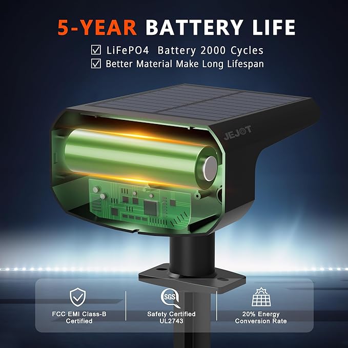 Solar Lights Outdoor Waterproof IP65,Auto On/Off, 2700K 2 Lighting Modes, Super Bright LED, Solar Powered Yard Garden Solar Spot Lights for Outside Landscape -6 Pack