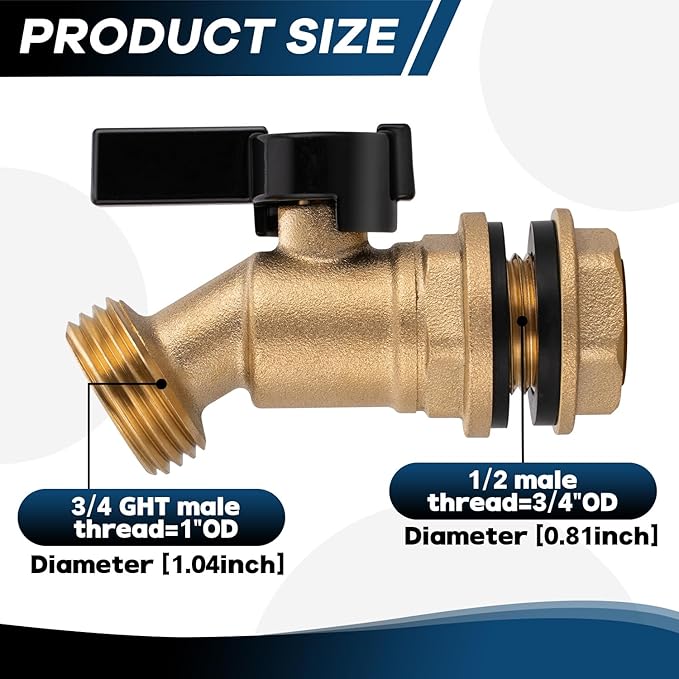 Rain Barrel Spigot Kit 3/4" GHT Lead-Free Brass Water Barrel Spigot,Leakproof Garden Hose Connector Bulkhead Fitting with Drain Valve for Buckets and Rain Barrels DIY Kit