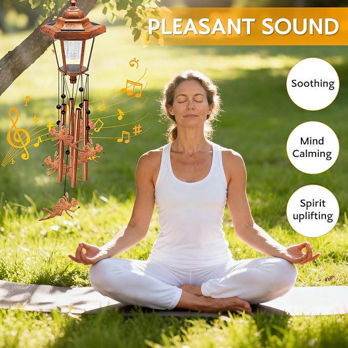 Large Solar Moon Fairy Wind Chimes with Wind Catcher/Solar Decor Light to Create a Zen Atmosphere Suitable for Outdoor, Garden, Patio Decor Classic Bronze Wind Chimes as A Memorial Gift for Unisex