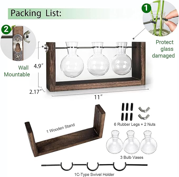 Propagation Station, Plants Terrarium, Plants Lover Gifts for Women,Plant Cutting Holder Home décor,Gifts for Women,House Warming New Home-3 Bulbs-Mounted