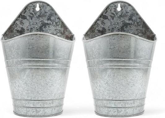 Hosley Set of 2 Galvanized Wall Hanging Planter 10 Inch High, Ideal Gift for Floral Arrangement, Wedding, Home Décor, Office Party DIY Indoor Outdoor Garden Patio