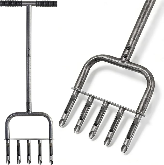 Manual Core Lawn Aerator Tool - Yard Lawn Grass Aerators with 5 Hollow Tine, Garden Soil Loosener Tools for Improved Lawn Health