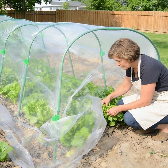 Garden Netting Kit for Raised Beds, 8x40ft Ultra Fine Mesh Netting & 10 Sets Garden Hoops with Clips, Row Cover Net Protection Plant Covers Set for Greenhouse Vegetable Fruits Flowers Barrier