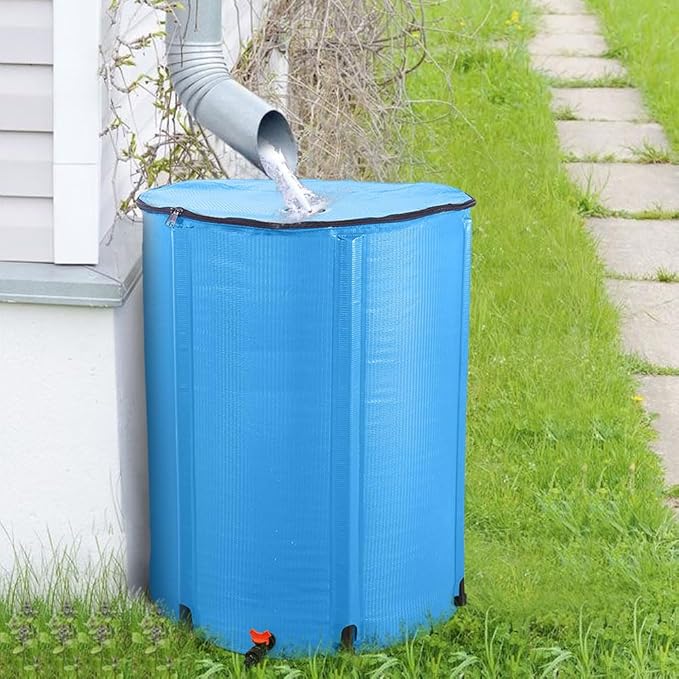 Outvita 100 Gallon Collapsible Rain Barrel, Garden Water Storage Tank, Portable Folding Rainwater Collector, Water Catcher with Filter Overflow Kit Faucet Blue
