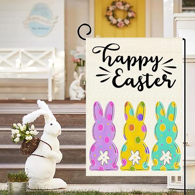 Easter Garden Flag 12x18 Inch Double Sided Easter Egg Bunny Small Seasonal Spring Flag Yard Outdoor Flag Decoration