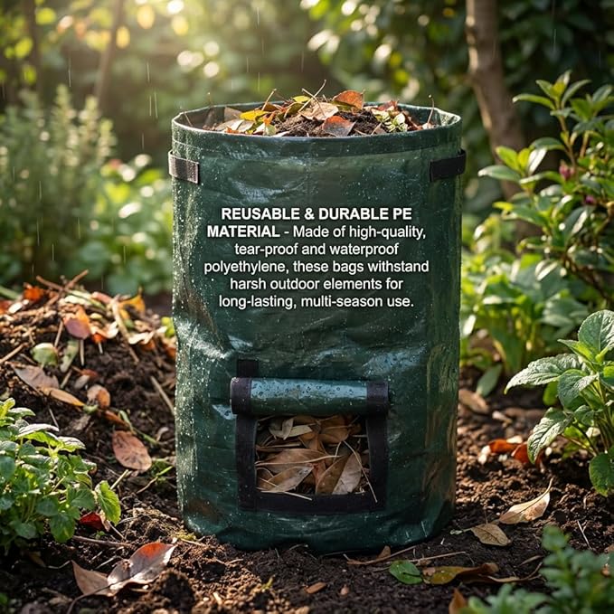 2-Pack 80 Gallon Garden Compost Bin Bags, Reusable Outdoor Compost Bags for Kitchen and Yard Waste, Durable PE Material, Easy Assembly for Home Composting