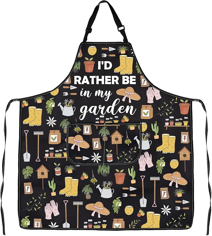 JXGZSO Gardening Apron with Pockets I'd Rather Be In My Garden Apron for Gardener Florist Plant Lover Gift for Grandma Mom