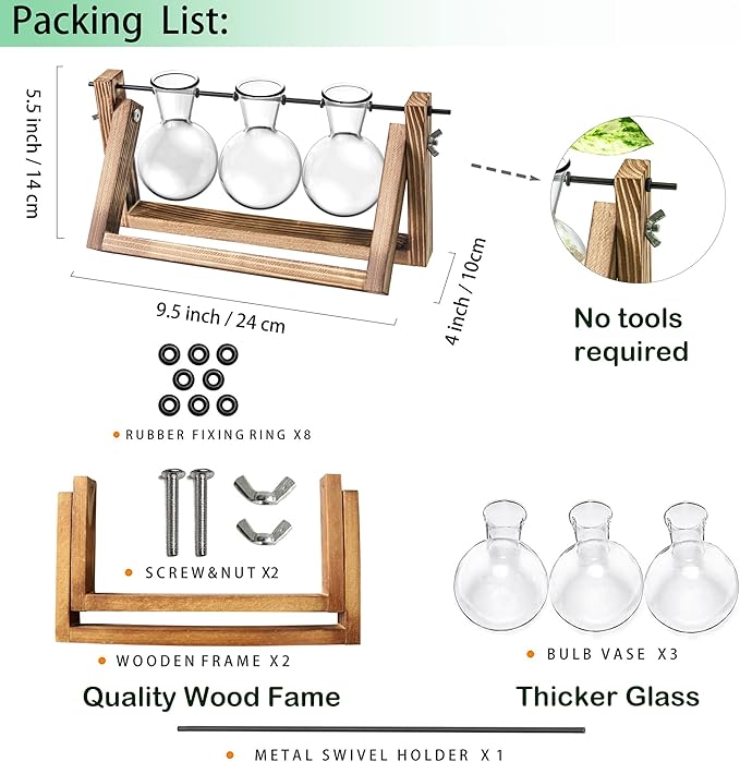 Propagation Station, Plants Terrarium, Plants Lover Gifts for Women,Plant Cutting Holder Home décor,Gifts for Women,House Warming New Home-3 Bulbs
