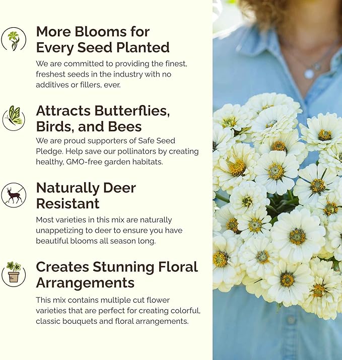 Eden Brothers Cloud 9 Flower Mixed Seeds for Planting, 5 lb, 2,400,000+ Seeds with White Candytuft, Cosmos Purity | Attracts Pollinators, Plant in Spring or Fall, Zones 3, 4, 5, 6, 7, 8, 9, 10