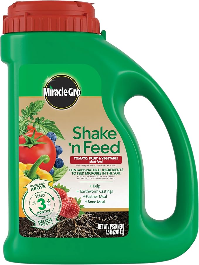 Miracle-Gro Shake 'n Feed Tomato, Fruit and Vegetable Plant Food, for Outdoor In-Ground and Potted Plants, Feeds up to 3 Months, 4.5 lbs. (Pack of 6)