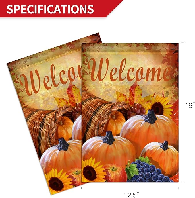 Anley Garden Flag Pumpkin in Cornucopia - Decorative Autumn Welcome Garden Flags - Double Sided & Weather Resistant & Double Stitched - 18 X 12.5 Inches