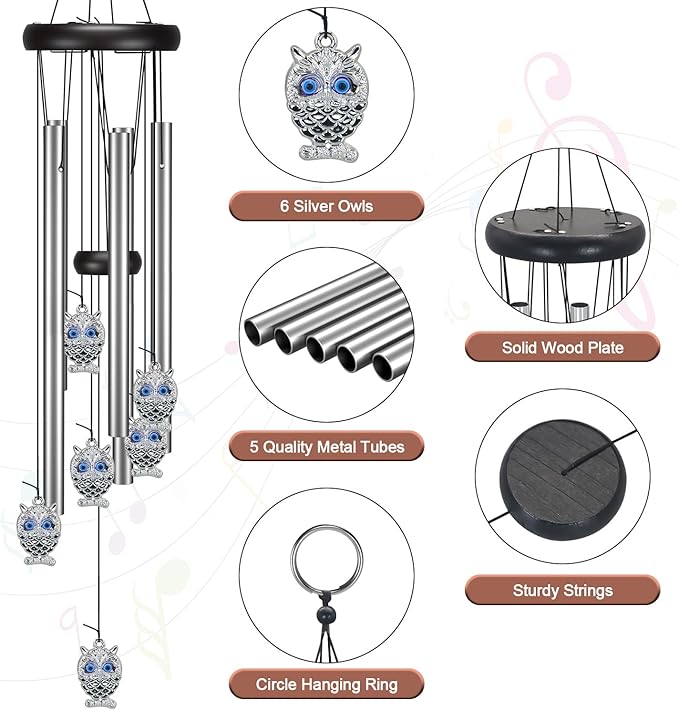Windchimes Outdoors Clearance, Door Chime Wind Chimes for Outside Sympathy Wind Chimes for Patio Decoration, Garden Decor. Zen Garden Decor(Blue Evil Eye Owl)