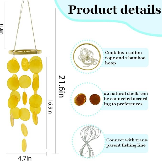 Wind Chimes Making Supplies Kits for Adults Arts and Crafts-DIY Wind Chime Parts with Round Capiz Shells Twine String Bamboo Hoops Fishing Line,Gifts for Women Mom Friends(Orange)