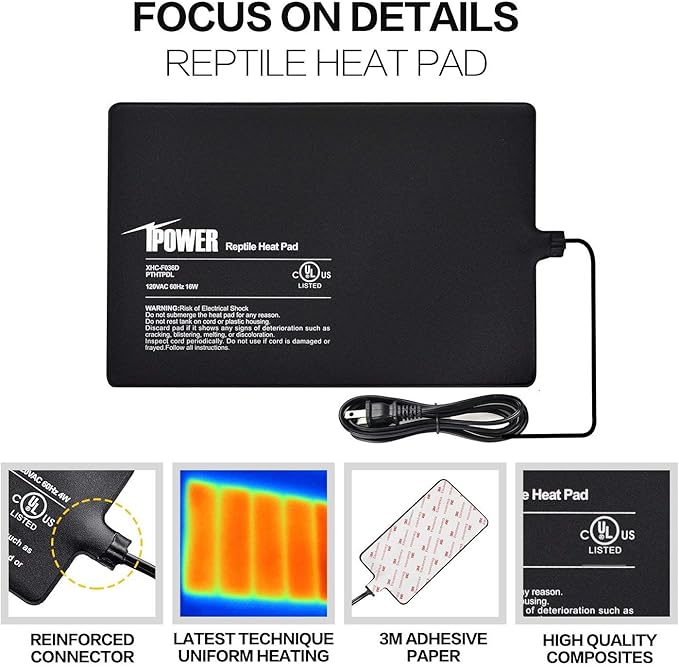 iPower 8x12 Inch Reptile Heat Pad Under Tank Heater, Energy-Efficient & Waterproof Design Terrarium Warmer Mat for Turtles, Lizards, Snakes, 2 Pack