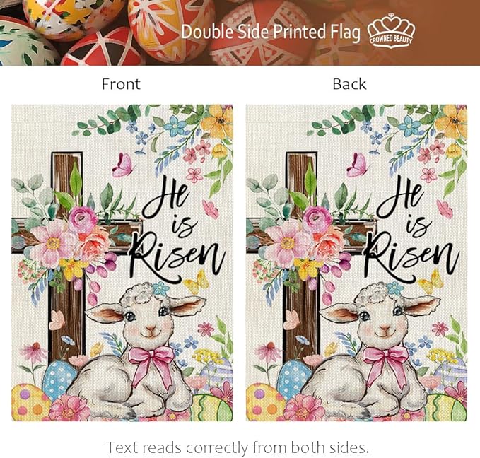 CROWNED BEAUTY Easter House Flag Cross 28x40 Inch Double Sided Large Holiday Welcome Decoration for Outside Yard