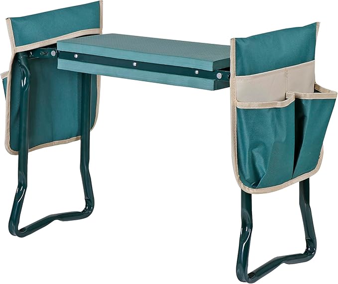 HomGarden Upgraded Folding Garden Kneeler Seat Bench Stool w/Thicken & Widen Soft Kneeling Pad, Portable Heavy Duty Gardener Stool with 2 Large Tool Pouchs for Women Men Seniors