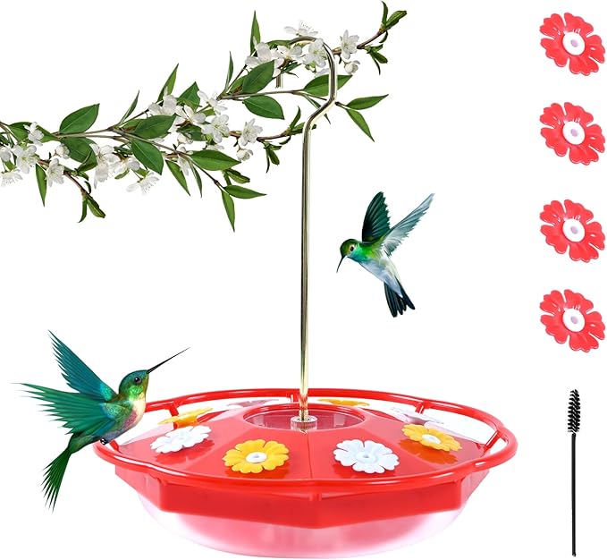 Hummingbird Feeders for Outdoors 12 OZ Bee Proof Plastic Humming Bird Feeder 8 Feeder Ports,with Perch with Ant Moat,Easy to Clean with Cleaning Brushes Red