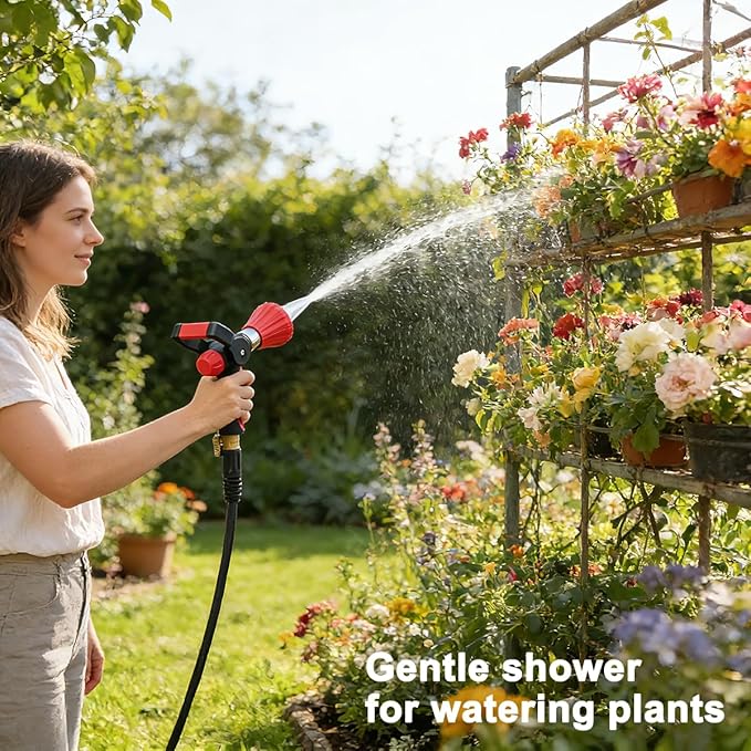 FANHAO High Pressure Fireman's Spray Nozzle, Heavy Duty Metal Garden Hose Nozzle with Lever Handle and Slip Ergonomic Grip, Adjustable Water Nozzle for Watering Lawn and Garden, Washing Car & Pet