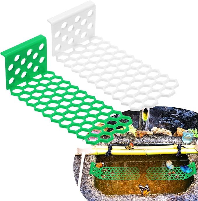 2-Pack Floating Bee Island, 18x6cm/7.09x2.36 Inch Plastic Floating Bee Watering Station for Feeding/Butterfly Bath/Outdoor Garden Decor [White, Green]