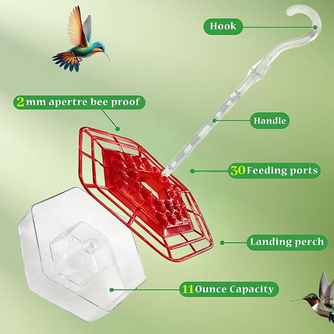 Hummingbird Feeder for Outdoors Hanging,16 OZ Humming Birds Feeders with 30 Bee Proof Leak Proof Feeding Ports,Bird Feeder for Outside,Gifts for Women Mom,Hanging Garden Yard Décor