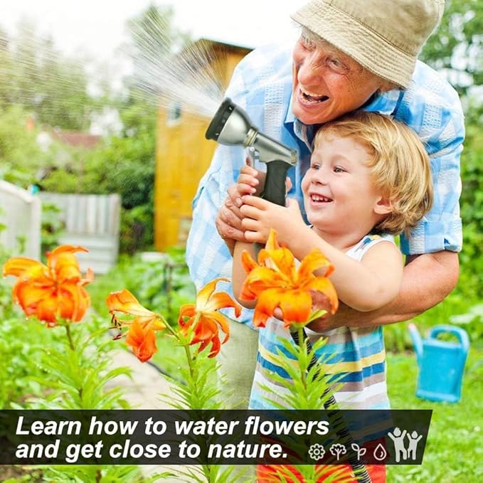 Garden Hose Nozzles 9 Adjustable Patterns Hose Spray Nozzle Heavy Duty Metal Hose Nozzle Spray Slip Resistant Water Sprayer for Cleaning/Watering Lawn Garden/Pets Shower/Car Washing