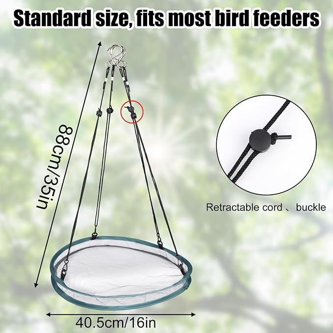 2pcs Bird Feeders for Outdoors, 16 Inch Bird Feeder Tray Large with 8 Hanging Ropes Hanging Mesh Seed Tray Platform for Yard Garden Backyard (Green)