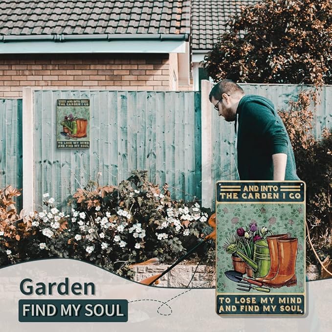 YOYI ART Funny Garden Decor for Outside Tin Sign - Vintage Metal Patio Signs for Outdoor, Home Yard, Backyard Wall Decor Art Accessories, Gardening Gifts for Women and Gardener Lovers, 8 x 12 inch