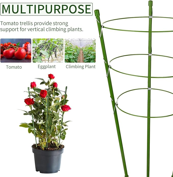 4 Pack Tomato Cage, 18 inches Plant Support Cages for Garden, Upgrade Garden Plant Stakes with Adjustable Rings, Plants Trellis for Tomato, Flower, Climbing Plants, with Twist Tie