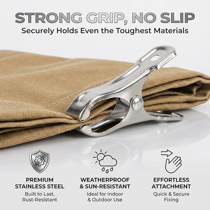 50 PCS Garden Clips - Stainless Steel Greenhouse Clamps,Grip Strong Heavy Duty Metal Greenhouse Supplies,Garden Clips for Netting, Hoops,Shade Cloth,