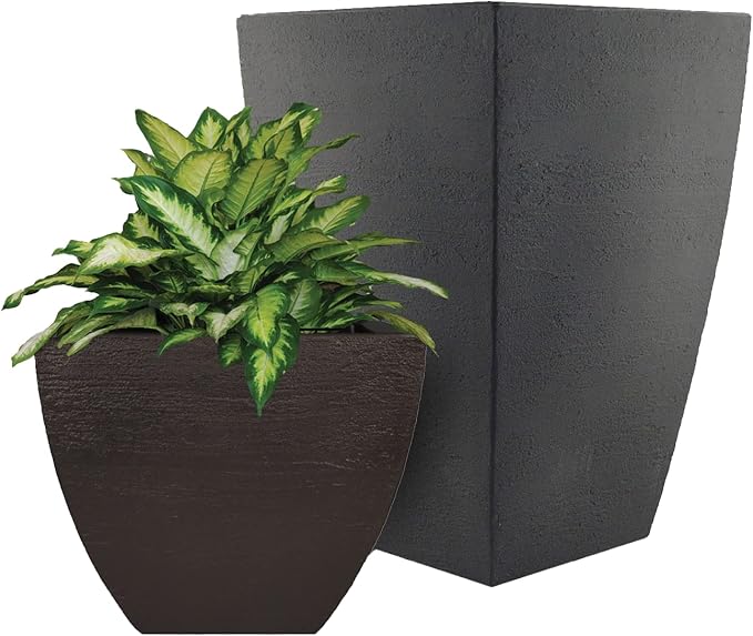 Tusco Products MSQ16SL Modern Square Garden Planter, 16-Inch, Slate